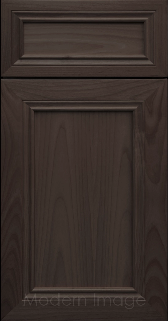 Corona Flat Panel Kitchen Cabinet in Cocoa Stain with mitered molding
